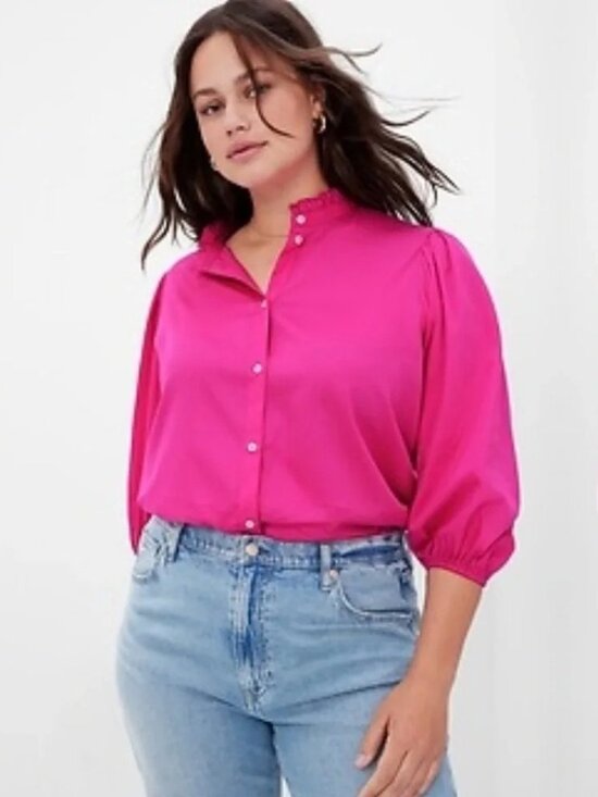 GAP Tops - 2/$30 GAP Puff Sleeve Mockneck Shirt in Super Pink Neon XS #A3548